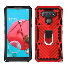 Custodia Silicone e Plastica Opaca Cover con Magnetico Anello Supporto S01 per LG K51 Rosso