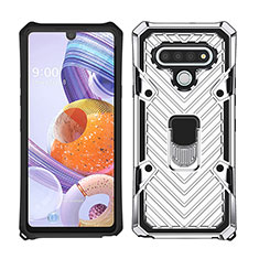 Custodia Silicone e Plastica Opaca Cover con Magnetico Anello Supporto S01 per LG Stylo 6 Argento