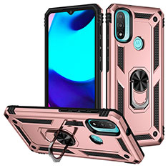 Custodia Silicone e Plastica Opaca Cover con Magnetico Anello Supporto S01 per Motorola Moto E40 Oro Rosa