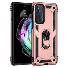 Custodia Silicone e Plastica Opaca Cover con Magnetico Anello Supporto S01 per Motorola Moto Edge Lite 5G Oro Rosa