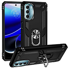 Custodia Silicone e Plastica Opaca Cover con Magnetico Anello Supporto S01 per Motorola Moto G 5G (2022) Nero