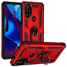 Custodia Silicone e Plastica Opaca Cover con Magnetico Anello Supporto S01 per Motorola Moto G Pure Rosso