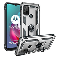Custodia Silicone e Plastica Opaca Cover con Magnetico Anello Supporto S01 per Motorola Moto G10 Power Argento