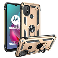 Custodia Silicone e Plastica Opaca Cover con Magnetico Anello Supporto S01 per Motorola Moto G10 Power Oro