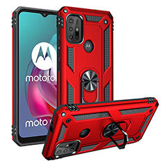 Custodia Silicone e Plastica Opaca Cover con Magnetico Anello Supporto S01 per Motorola Moto G30 Rosso