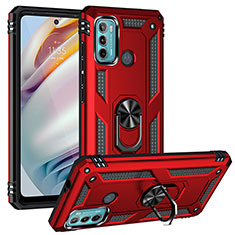 Custodia Silicone e Plastica Opaca Cover con Magnetico Anello Supporto S01 per Motorola Moto G60 Rosso