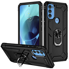 Custodia Silicone e Plastica Opaca Cover con Magnetico Anello Supporto S01 per Motorola Moto G71 5G Nero