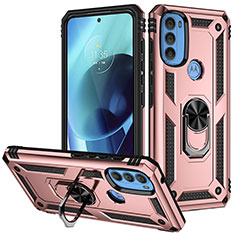 Custodia Silicone e Plastica Opaca Cover con Magnetico Anello Supporto S01 per Motorola Moto G71 5G Oro Rosa