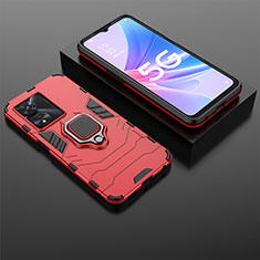 Custodia Silicone e Plastica Opaca Cover con Magnetico Anello Supporto S01 per Oppo A1 5G Rosso