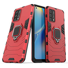 Custodia Silicone e Plastica Opaca Cover con Magnetico Anello Supporto S01 per Oppo A74 4G Rosso