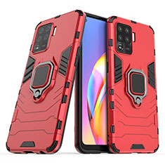 Custodia Silicone e Plastica Opaca Cover con Magnetico Anello Supporto S01 per Oppo F19 Pro Rosso