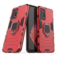 Custodia Silicone e Plastica Opaca Cover con Magnetico Anello Supporto S01 per Oppo K9 5G Rosso