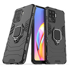 Custodia Silicone e Plastica Opaca Cover con Magnetico Anello Supporto S01 per Oppo Reno5 F Nero