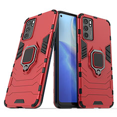 Custodia Silicone e Plastica Opaca Cover con Magnetico Anello Supporto S01 per Oppo Reno6 5G Rosso