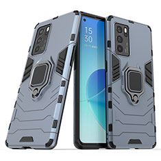 Custodia Silicone e Plastica Opaca Cover con Magnetico Anello Supporto S01 per Oppo Reno6 Pro 5G India Blu