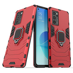 Custodia Silicone e Plastica Opaca Cover con Magnetico Anello Supporto S01 per Oppo Reno6 Pro 5G India Rosso