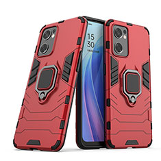 Custodia Silicone e Plastica Opaca Cover con Magnetico Anello Supporto S01 per Oppo Reno7 SE 5G Rosso