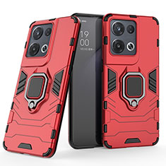 Custodia Silicone e Plastica Opaca Cover con Magnetico Anello Supporto S01 per Oppo Reno8 5G Rosso