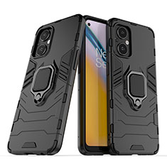 Custodia Silicone e Plastica Opaca Cover con Magnetico Anello Supporto S01 per Oppo Reno8 Lite 5G Nero