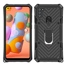 Custodia Silicone e Plastica Opaca Cover con Magnetico Anello Supporto S01 per Samsung Galaxy A11 Nero