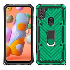 Custodia Silicone e Plastica Opaca Cover con Magnetico Anello Supporto S01 per Samsung Galaxy A11 Verde