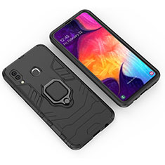 Custodia Silicone e Plastica Opaca Cover con Magnetico Anello Supporto S01 per Samsung Galaxy A20 Nero