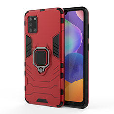 Custodia Silicone e Plastica Opaca Cover con Magnetico Anello Supporto S01 per Samsung Galaxy A31 Rosso