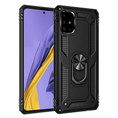 Custodia Silicone e Plastica Opaca Cover con Magnetico Anello Supporto S01 per Samsung Galaxy A51 5G Nero