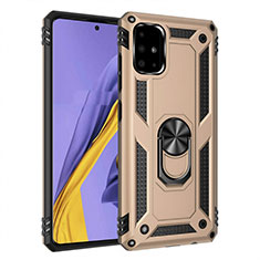 Custodia Silicone e Plastica Opaca Cover con Magnetico Anello Supporto S01 per Samsung Galaxy A51 5G Oro