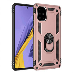 Custodia Silicone e Plastica Opaca Cover con Magnetico Anello Supporto S01 per Samsung Galaxy A51 5G Oro Rosa