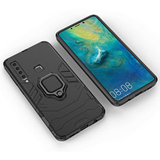 Custodia Silicone e Plastica Opaca Cover con Magnetico Anello Supporto S01 per Samsung Galaxy A9s Nero