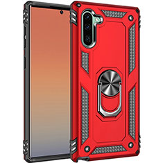 Custodia Silicone e Plastica Opaca Cover con Magnetico Anello Supporto S01 per Samsung Galaxy Note 10 Rosso