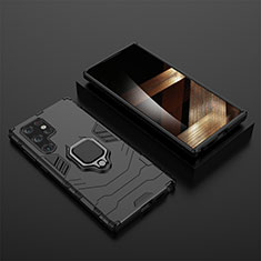 Custodia Silicone e Plastica Opaca Cover con Magnetico Anello Supporto S01 per Samsung Galaxy S24 Ultra 5G Nero