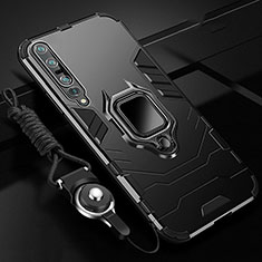 Custodia Silicone e Plastica Opaca Cover con Magnetico Anello Supporto S01 per Xiaomi Mi 10 Pro Nero