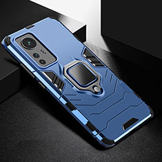 Custodia Silicone e Plastica Opaca Cover con Magnetico Anello Supporto S01 per Xiaomi Mi 12 Pro 5G Blu