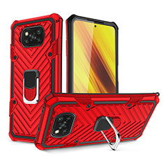 Custodia Silicone e Plastica Opaca Cover con Magnetico Anello Supporto S01 per Xiaomi Poco X3 Pro Rosso