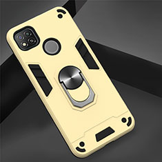 Custodia Silicone e Plastica Opaca Cover con Magnetico Anello Supporto S01 per Xiaomi Redmi 9 India Oro