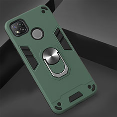 Custodia Silicone e Plastica Opaca Cover con Magnetico Anello Supporto S01 per Xiaomi Redmi 9 India Verde Notte