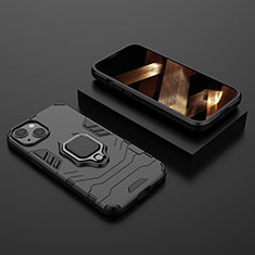 Custodia Silicone e Plastica Opaca Cover con Magnetico Anello Supporto S02 per Apple iPhone 15 Nero