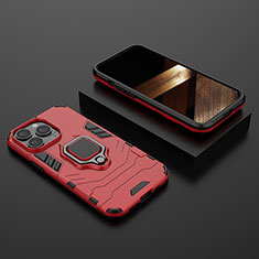 Custodia Silicone e Plastica Opaca Cover con Magnetico Anello Supporto S02 per Apple iPhone 16 Pro Max Rosso