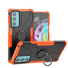 Custodia Silicone e Plastica Opaca Cover con Magnetico Anello Supporto S02 per Motorola Moto Edge 20 5G Arancione