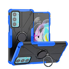 Custodia Silicone e Plastica Opaca Cover con Magnetico Anello Supporto S02 per Motorola Moto Edge 20 5G Blu