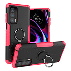 Custodia Silicone e Plastica Opaca Cover con Magnetico Anello Supporto S02 per Motorola Moto Edge (2021) 5G Rosa Caldo