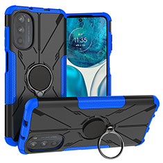 Custodia Silicone e Plastica Opaca Cover con Magnetico Anello Supporto S02 per Motorola Moto Edge (2022) 5G Blu