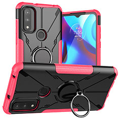 Custodia Silicone e Plastica Opaca Cover con Magnetico Anello Supporto S02 per Motorola Moto G Pure Rosa Caldo