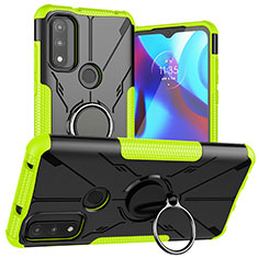 Custodia Silicone e Plastica Opaca Cover con Magnetico Anello Supporto S02 per Motorola Moto G Pure Verde