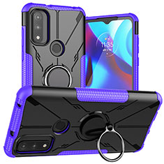 Custodia Silicone e Plastica Opaca Cover con Magnetico Anello Supporto S02 per Motorola Moto G Pure Viola