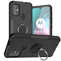 Custodia Silicone e Plastica Opaca Cover con Magnetico Anello Supporto S02 per Motorola Moto G30 Nero