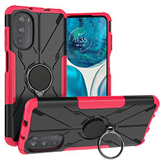 Custodia Silicone e Plastica Opaca Cover con Magnetico Anello Supporto S02 per Motorola Moto G82 5G Rosa Caldo