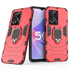 Custodia Silicone e Plastica Opaca Cover con Magnetico Anello Supporto S02 per Oppo A1 Pro 5G Rosso